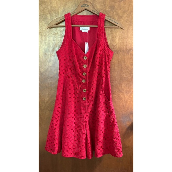 Anthropologie Pants - Anthropologie Red Eyelet Lace Button Up Romper Dress NWT 2 Crochet Shorts Y2K